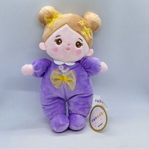 Ouozzz Purple Mini Plush Rag Baby Doll Rattle Tan Hair Brown Eyes 2023 Starpony